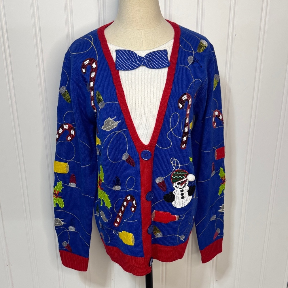 Jolly Sweaters Embellished Ugly Christmas Sweater with bow tie M Medium
